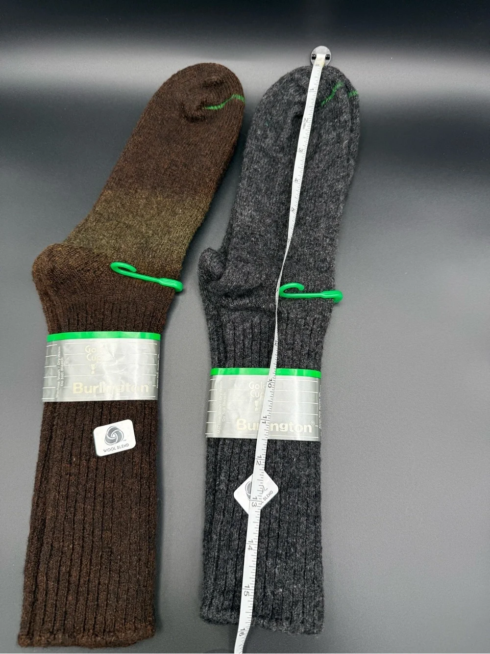 Vintage Burlington Gold Cup Wool Blend Socks Gray Brown 2 Pairs USA 10.5-15 A1